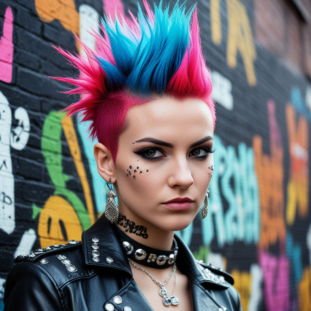 Neon Punk Rock Rebel in Graffiti-Tagged Alleyway