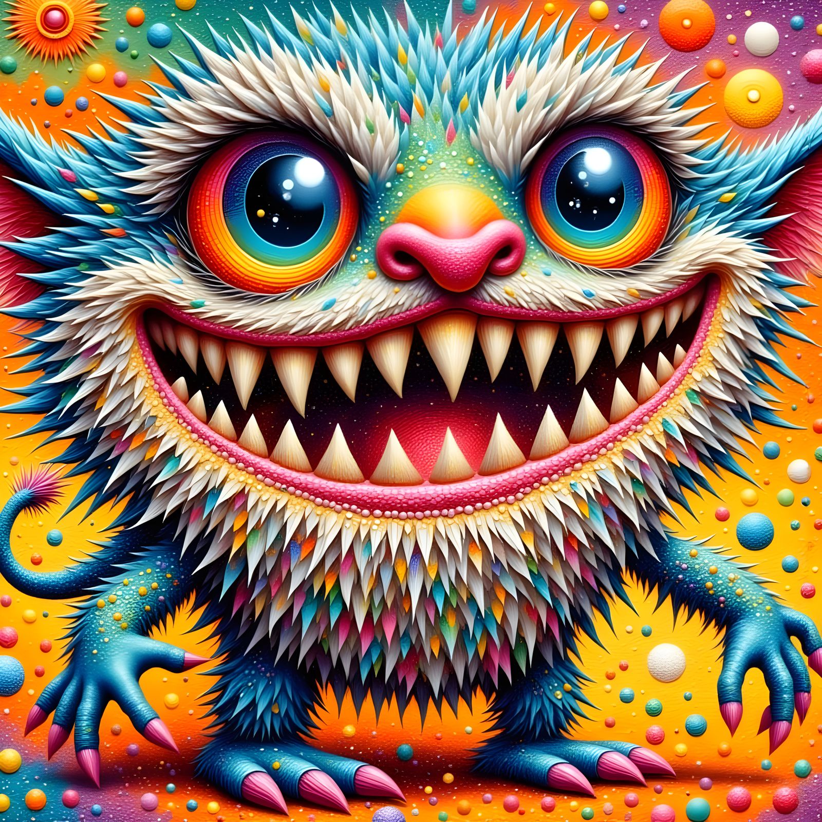 Whimsical Creature in Vibrant Digital Pointillism