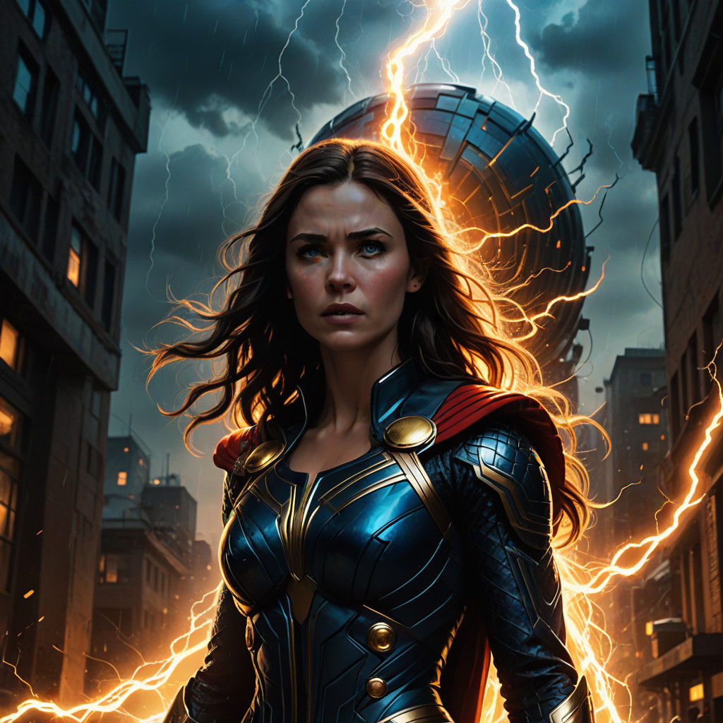 A dark brown haired immortal human woman with glowing blue e...