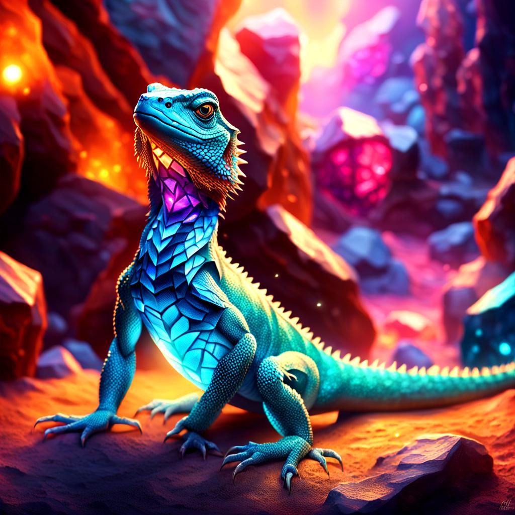 Diamond Lizard in Crystalline Cave: Hyperrealistic Concept A...