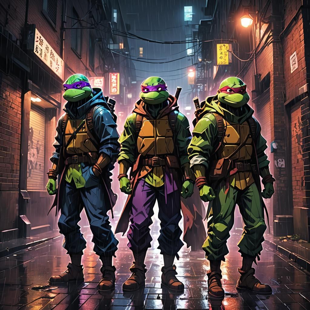 Anime Action: Brothers in a Neon Alleyway