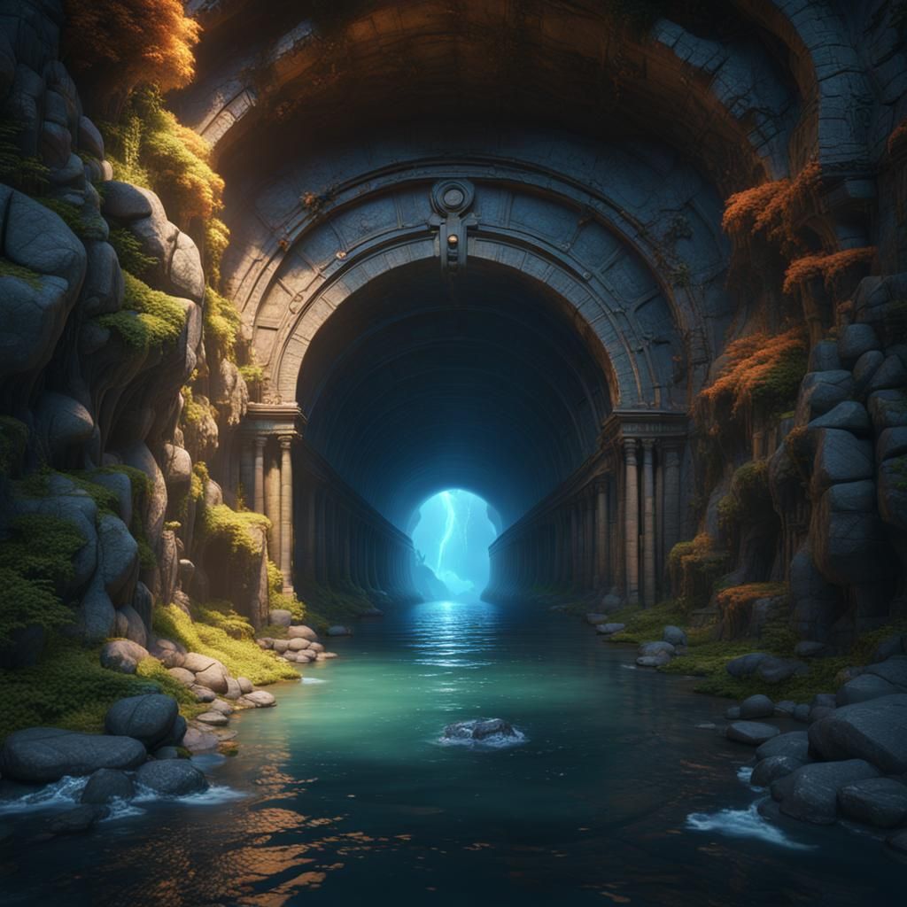 Tunnel with Water: Detailed Matte Painting