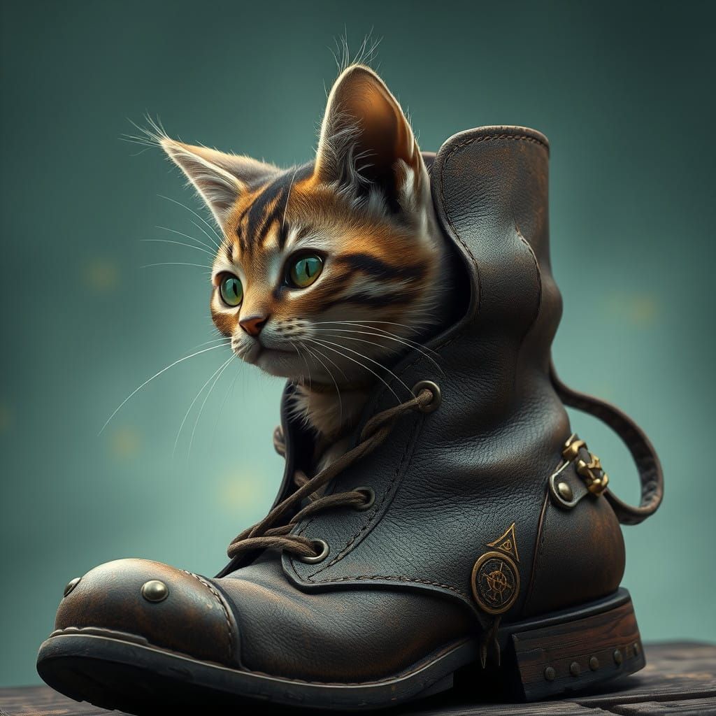 Feline Enigma Emerging from Vintage Leather Boot