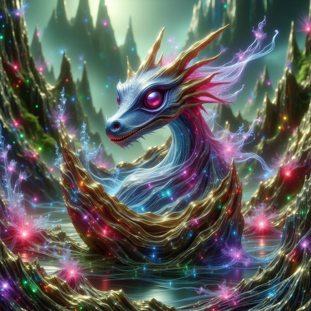 Whimsical Baby Dragon in Floral Woven Basket