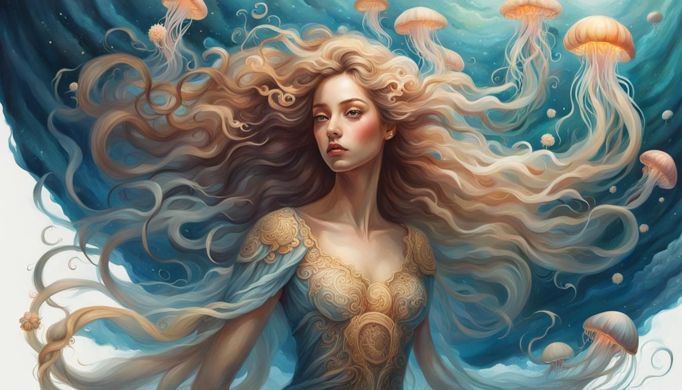 Dancing Jellyfish Girl Underwater Portrait