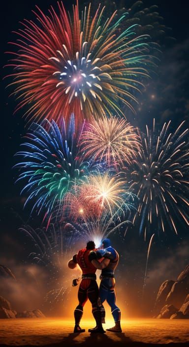 Epic 3D Cartoon Wrestling Match in Packed Stadium