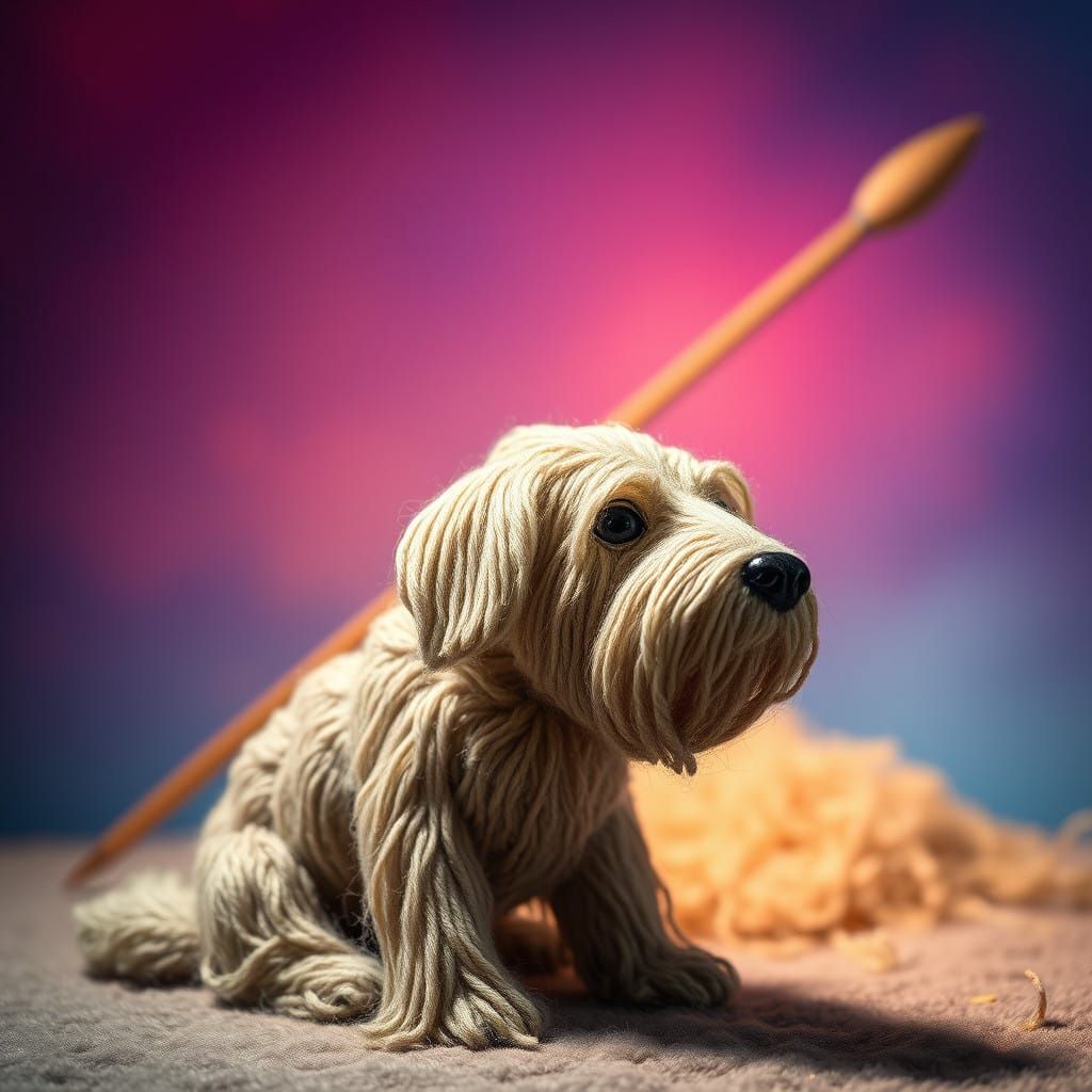Fantasy Woolen Canine Sculpture with Gradient Background