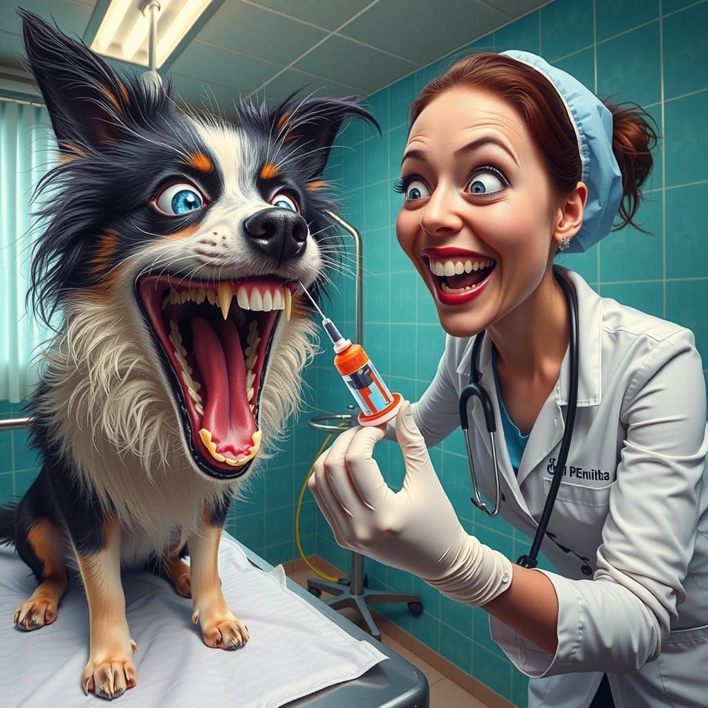 Border Collie Faces Vet With Giant Needle