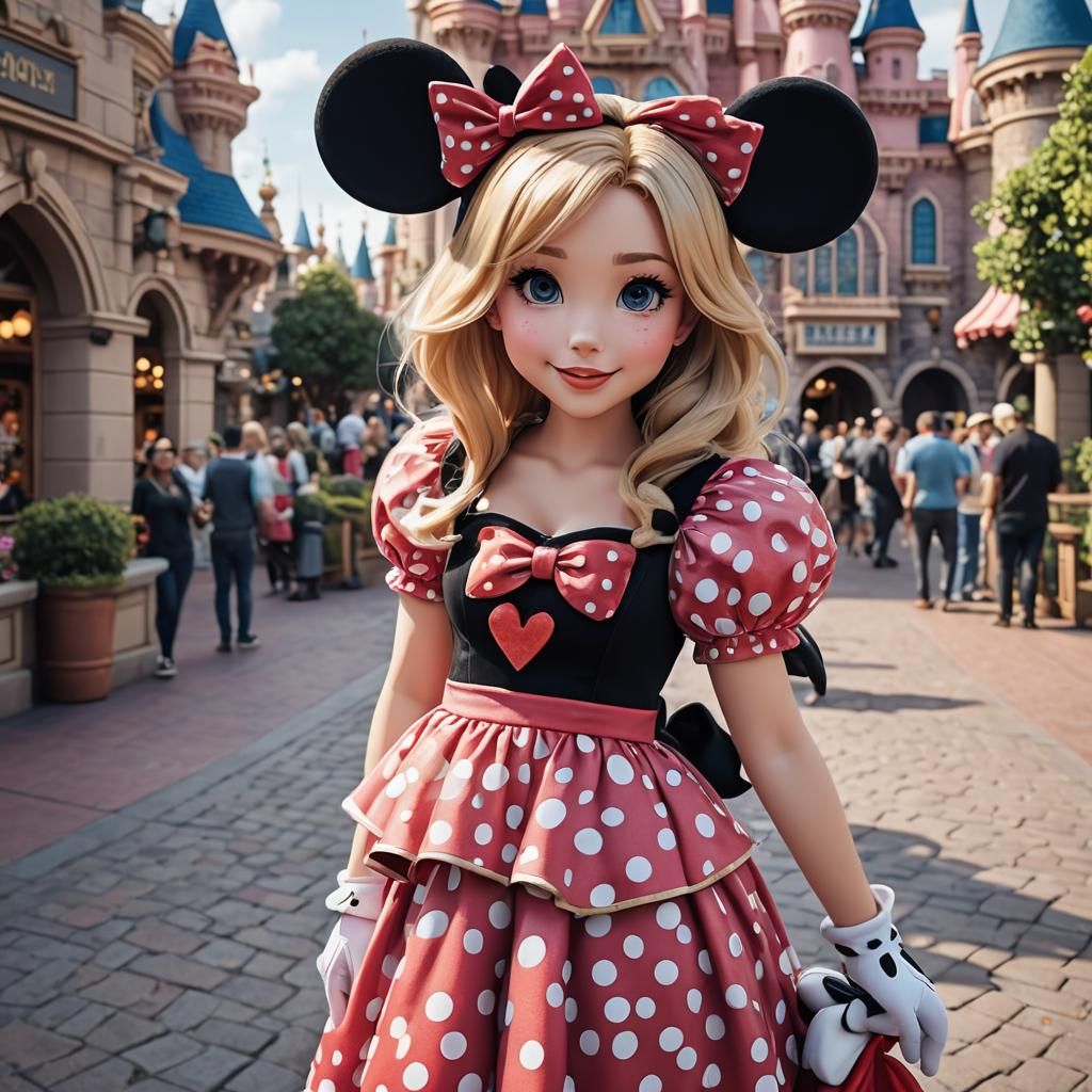 Girl as Minnie Mouse in Disneyland: 3D Anime Art