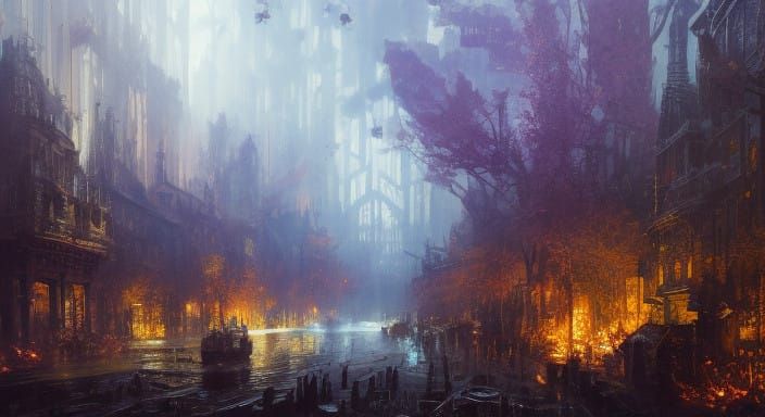 Epic Dark Fantasy Masterpiece in Cyberpunk Art Style