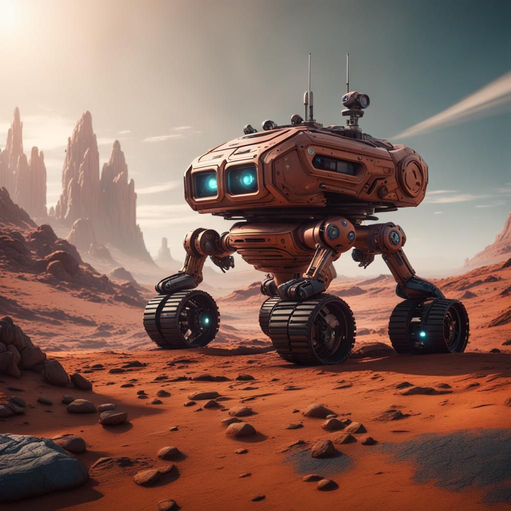 Robot Rover on Alien World: Detailed Matte Painting