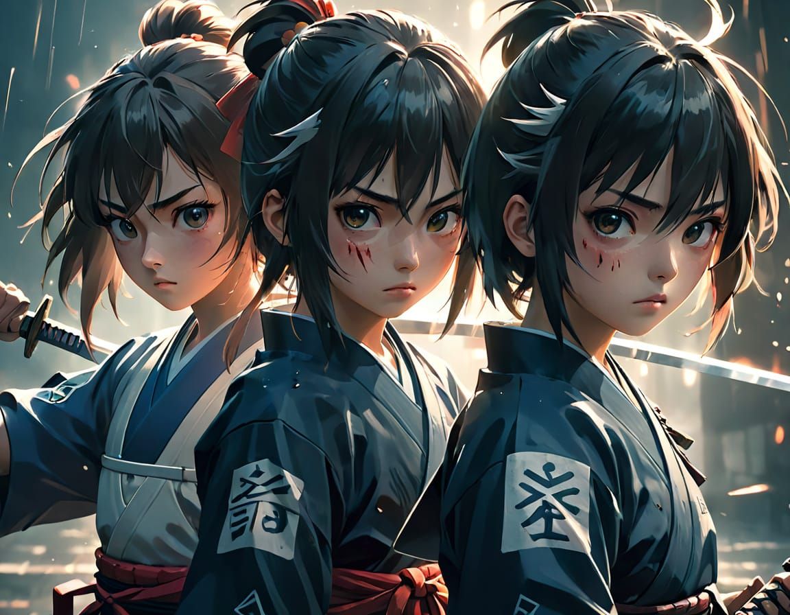 Intense Anime Samurai Battle Portrait