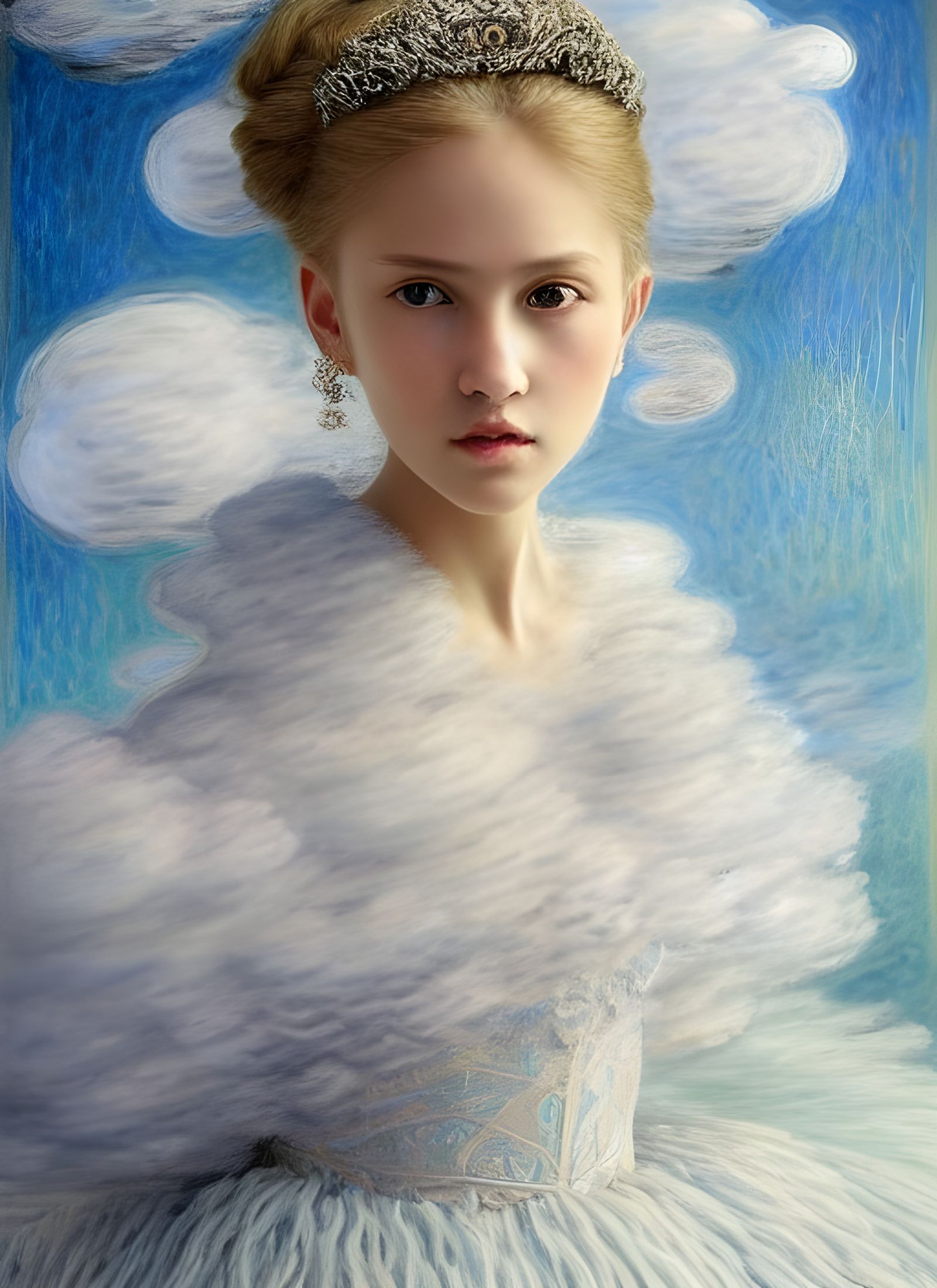 Princess in Cloud Dress: Hyperrealistic Ethereal Portrait