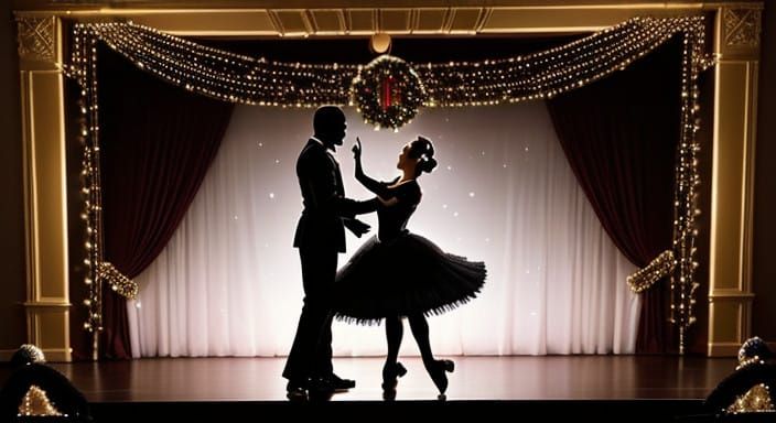 Christmas Ballerina and Nutcracker Dancers on Stage in Elega...