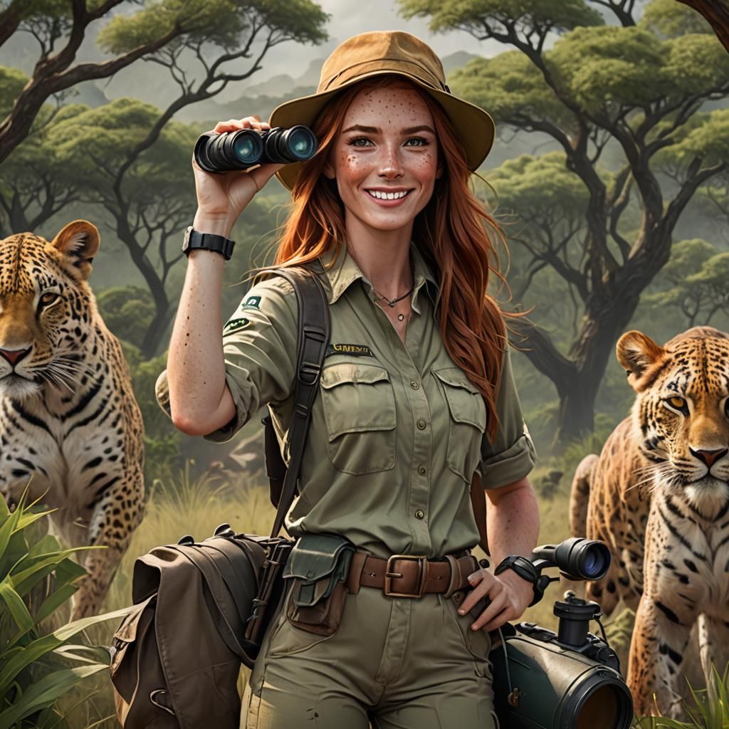 Auburn-Haired Woman on Safari: Fantasy Concept Art