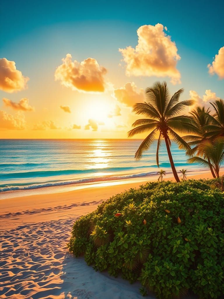 Barbados Beach at Sunset: A Photorealistic Paradise