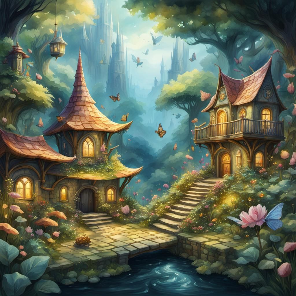 Colorful Watercolor Fairy Life in Squares