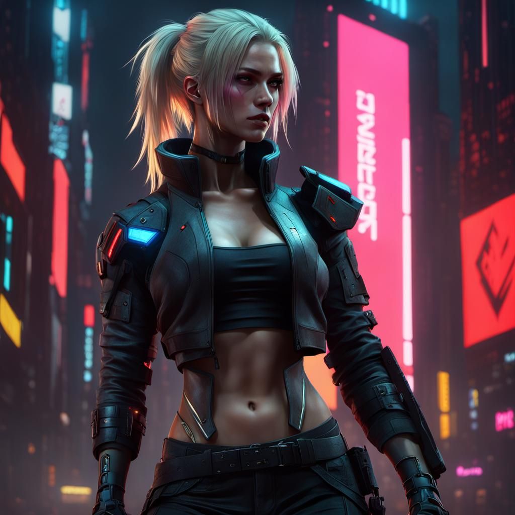 Cyberpunk Woman Portrait in Hyperdetailed Neon Style
