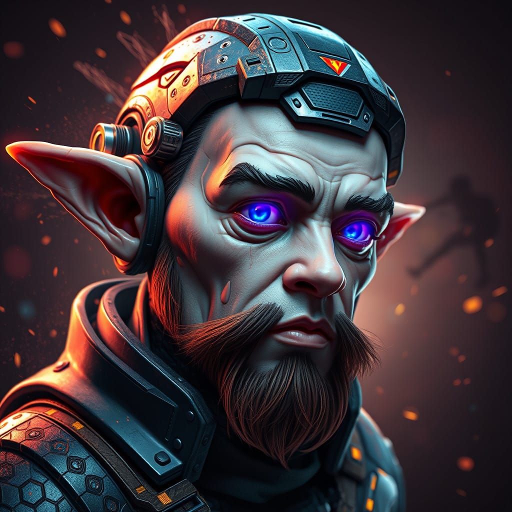 Cybernetic Dwarf Android Replicant in Triadic Colors