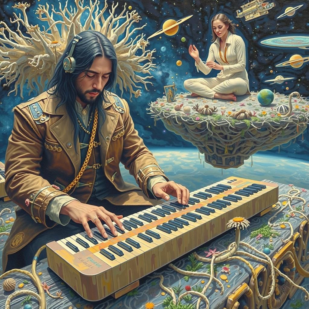 Surreal Composition on a Robotic Keyboard in Space