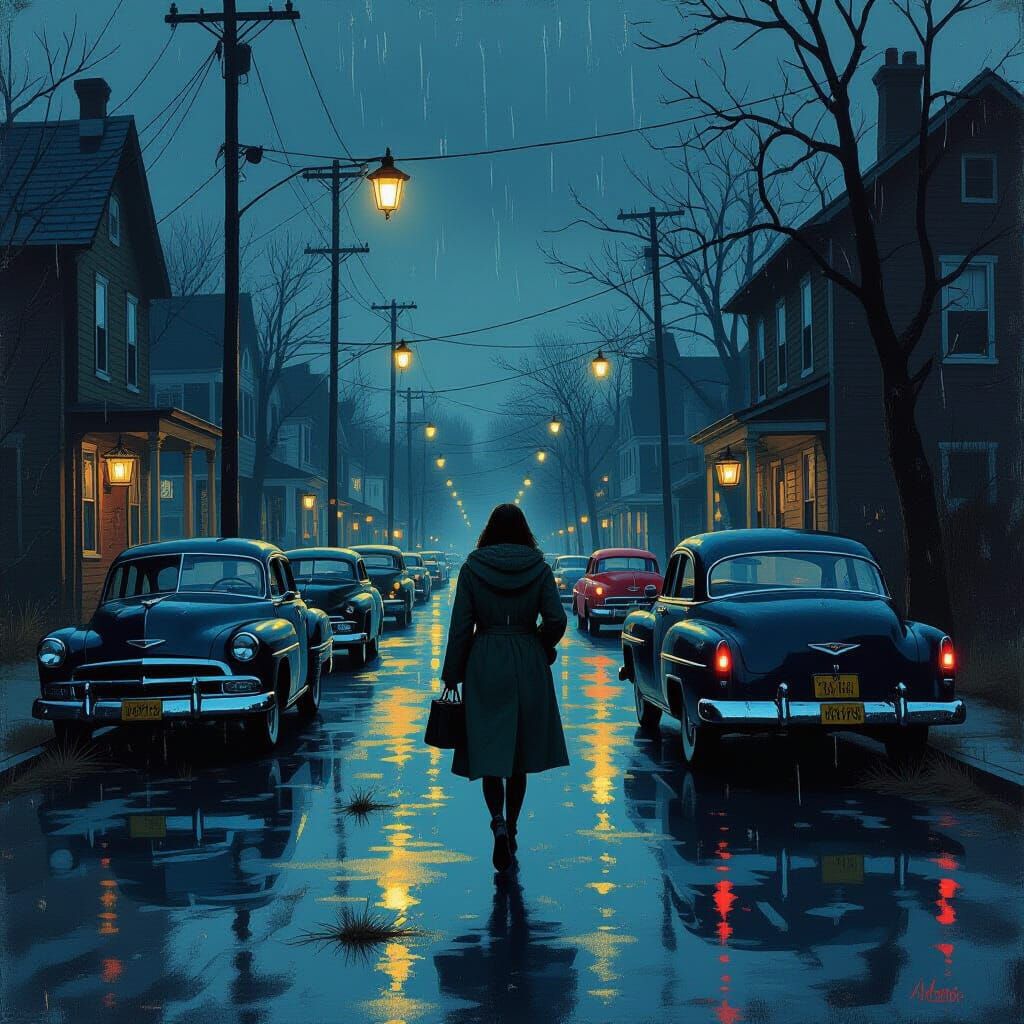 Post-Apocalyptic Cityscape in Norman Rockwell Style