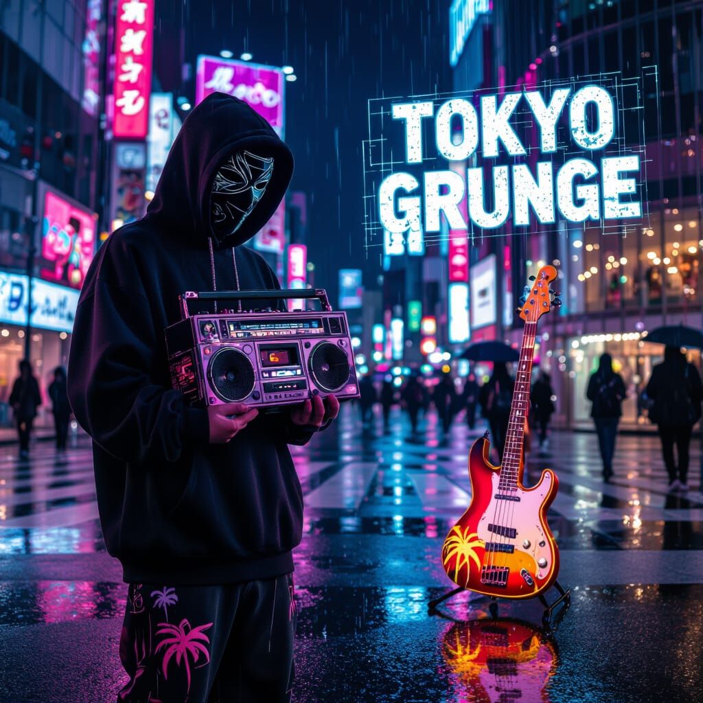 Cyberpunk Tokyo Grunge Scene in Neon Lights