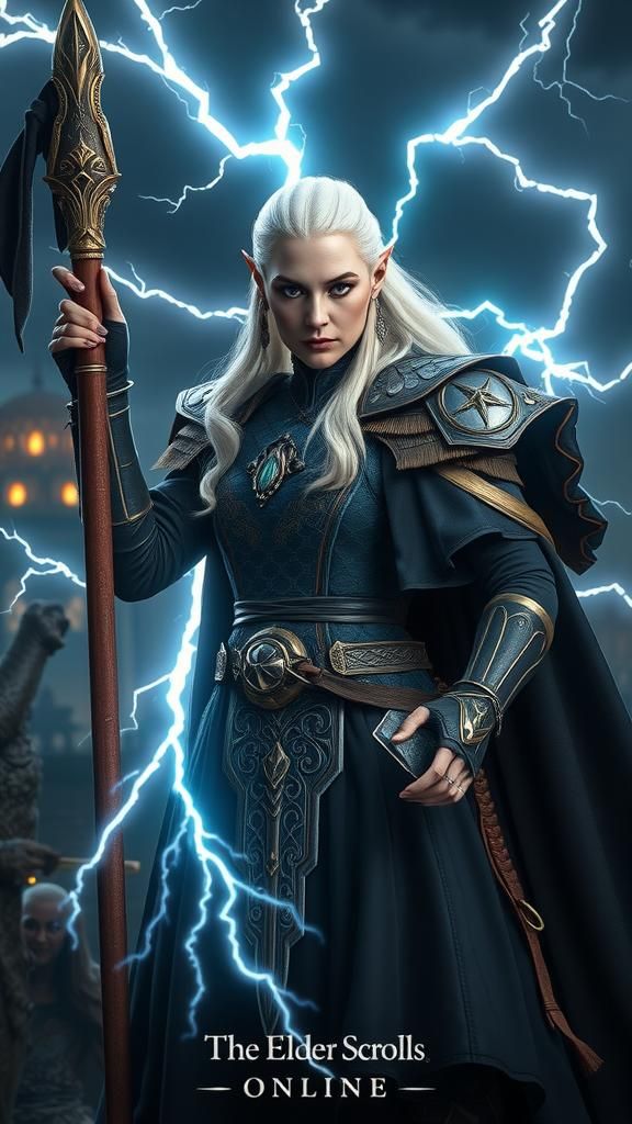 High-Elf Sorceress Conjures Lightning Storm in Epic Battle