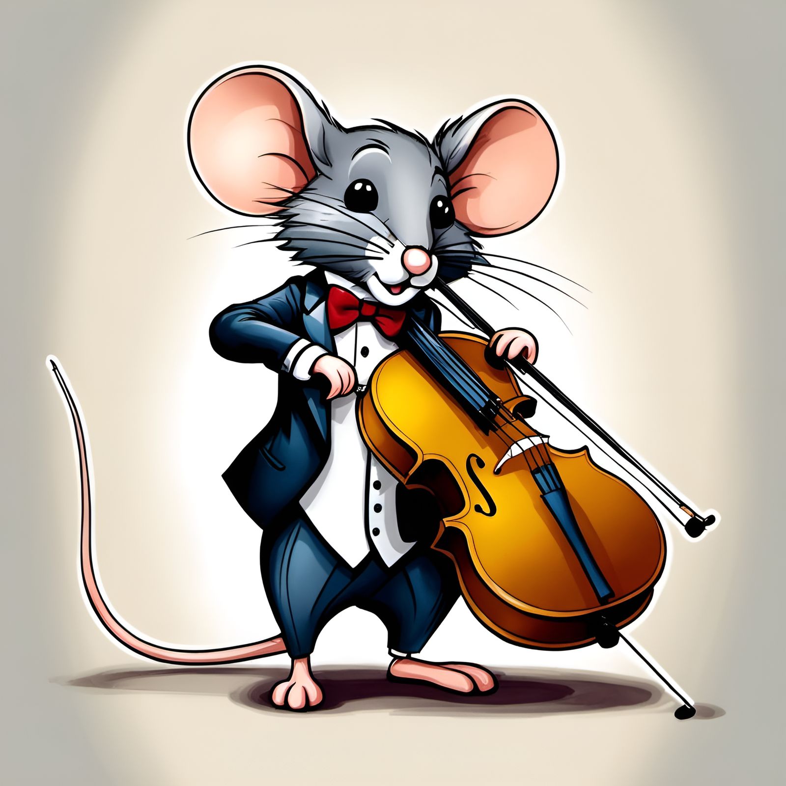 Mouse Cellist in Color Pencil Sketch Style