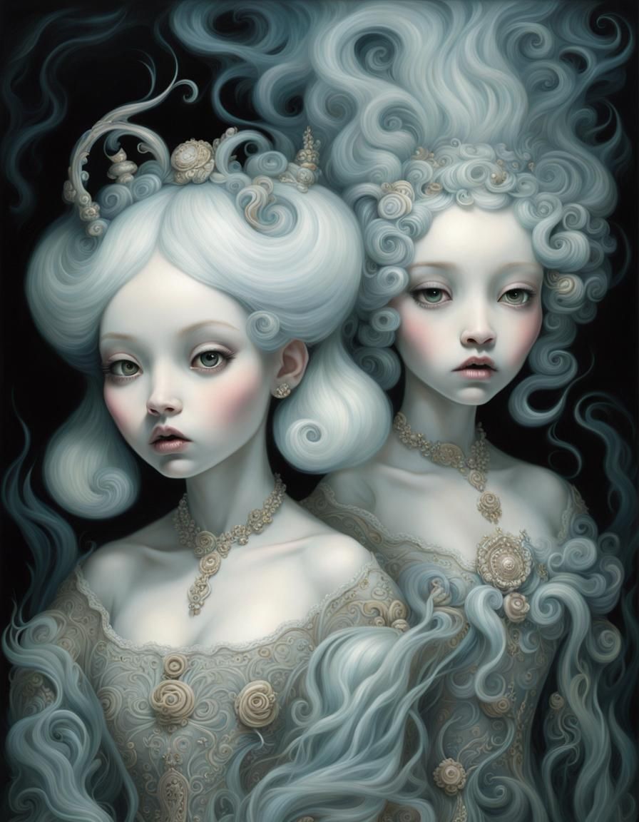 Gaunt Twins in Dark Cavern, Mark Ryden Style