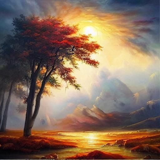 Epic Landscape Oil Painting With Triadic Colors