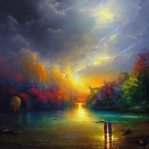 Epic Landscape Oil Painting in Triadic Colors