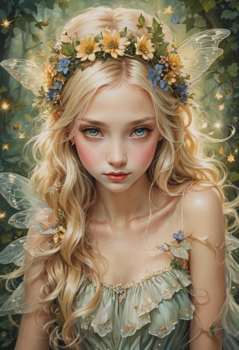 Portrait of a Beautiful Blonde Fairy