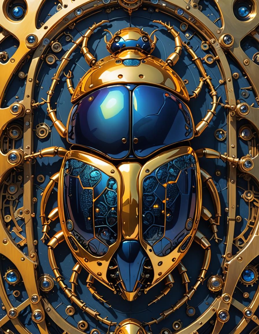 Steampunk Ladybug Beetle in Amber and Indigo