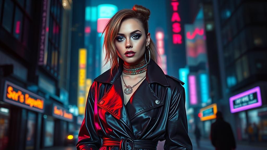 Cyberpunk Fashion in Neon Cityscape