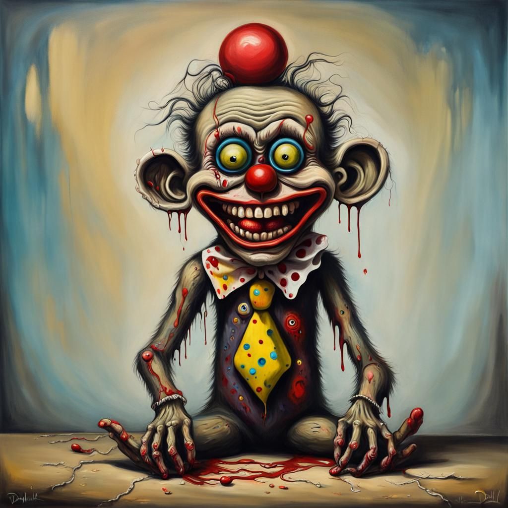 Surreal Zombie Clown Voodoo Doll in Oil