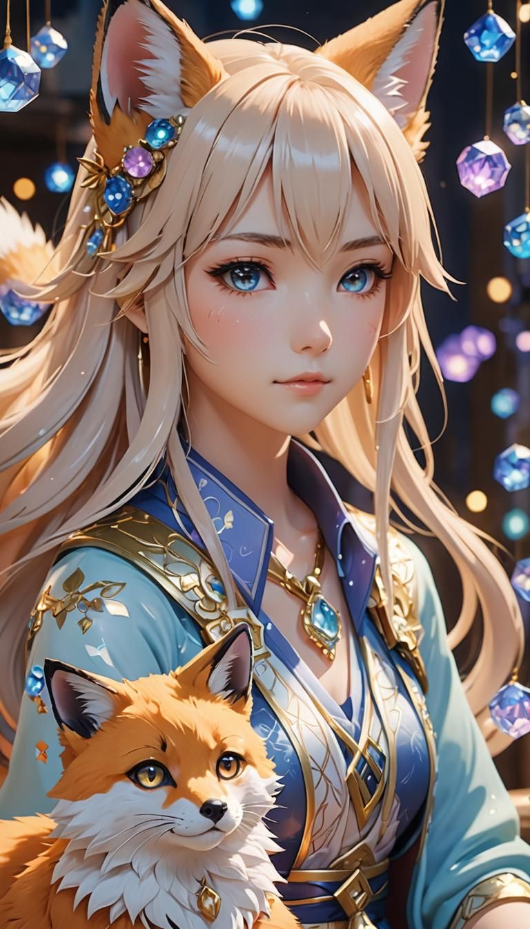 Dreamy Bakeneko Girl in Anime Style