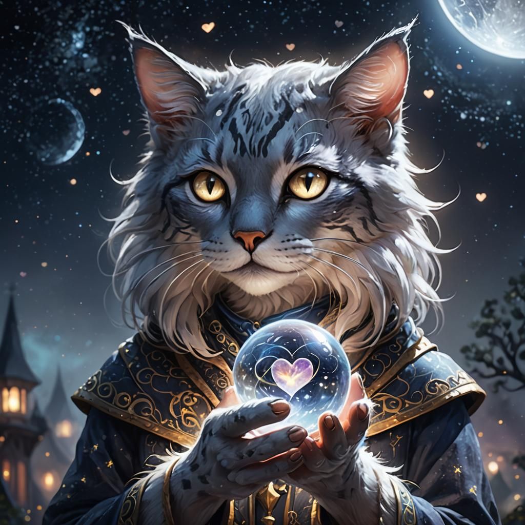 Catfolk Portrait Holding Heart Sphere