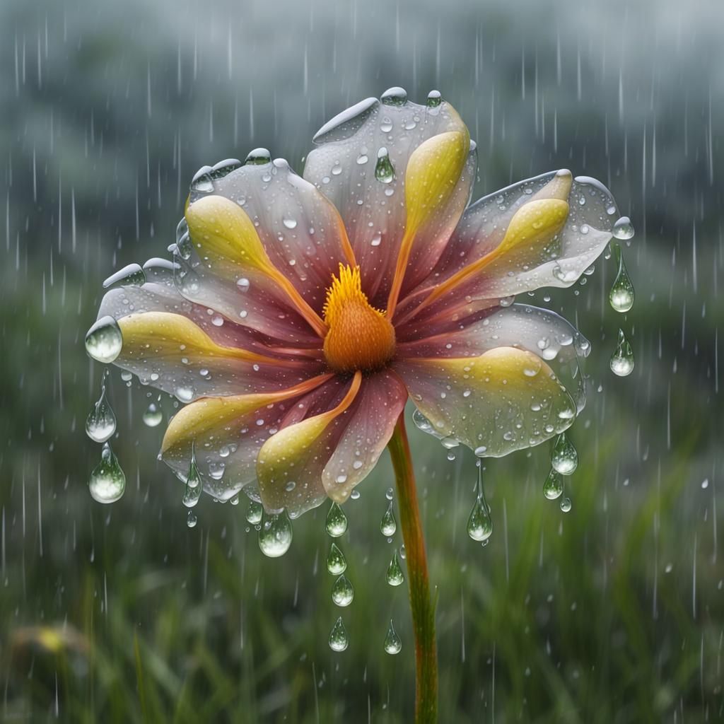 Transparent Rain Flower in a Wet Meadow