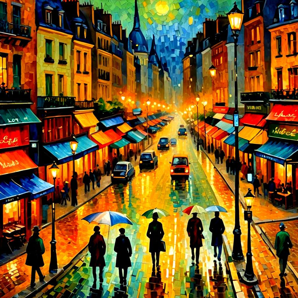 Paris Cityscape: Expressionist Oil Painting with Impasto Tex...