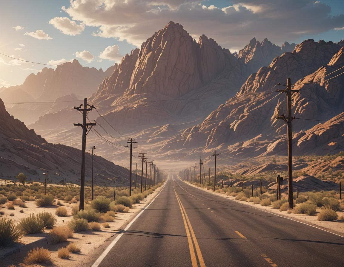 Desert Highway Under Summer Sun in 3D Style