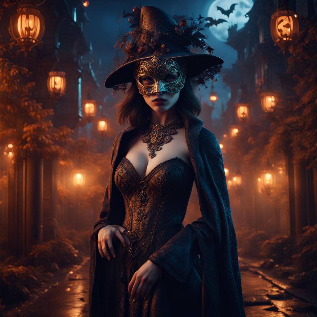 Beautiful Masked Woman in Detailed Matte Painting