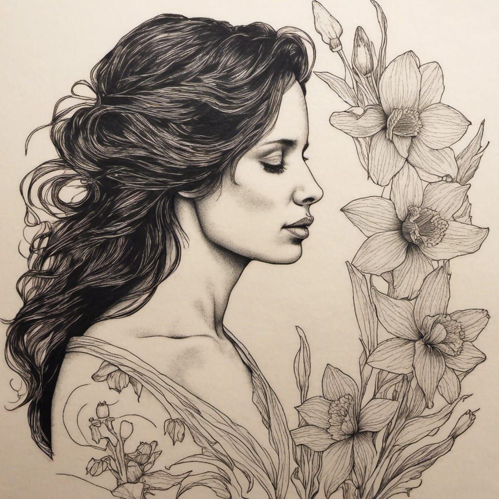 Daffodil Line Art Tattoo Design