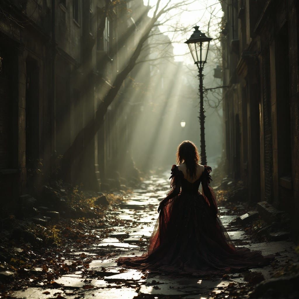 Dark Fantasy Gothic Figure on Quiet Street