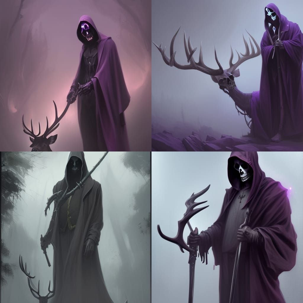 Grim Reaper with Deer Skull in Dark Fantasy Style