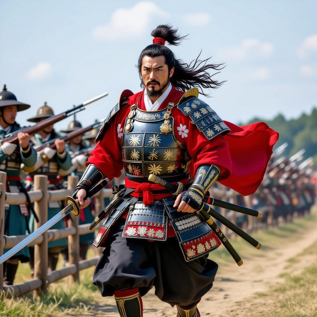 Oda Nobunaga Leads Musketeers on Sunny Plain