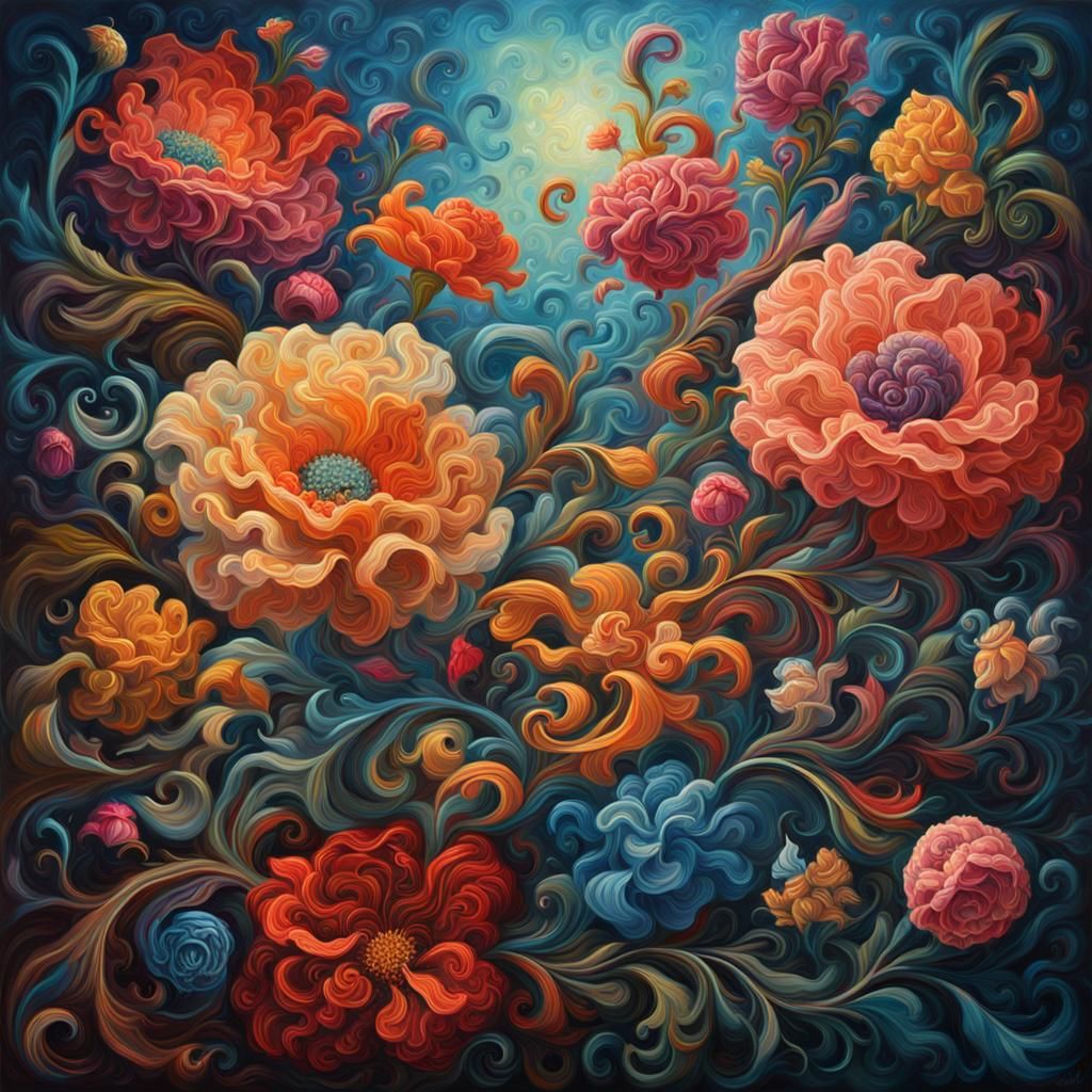 Surreal Floral Pattern in Baroque Rococo Style