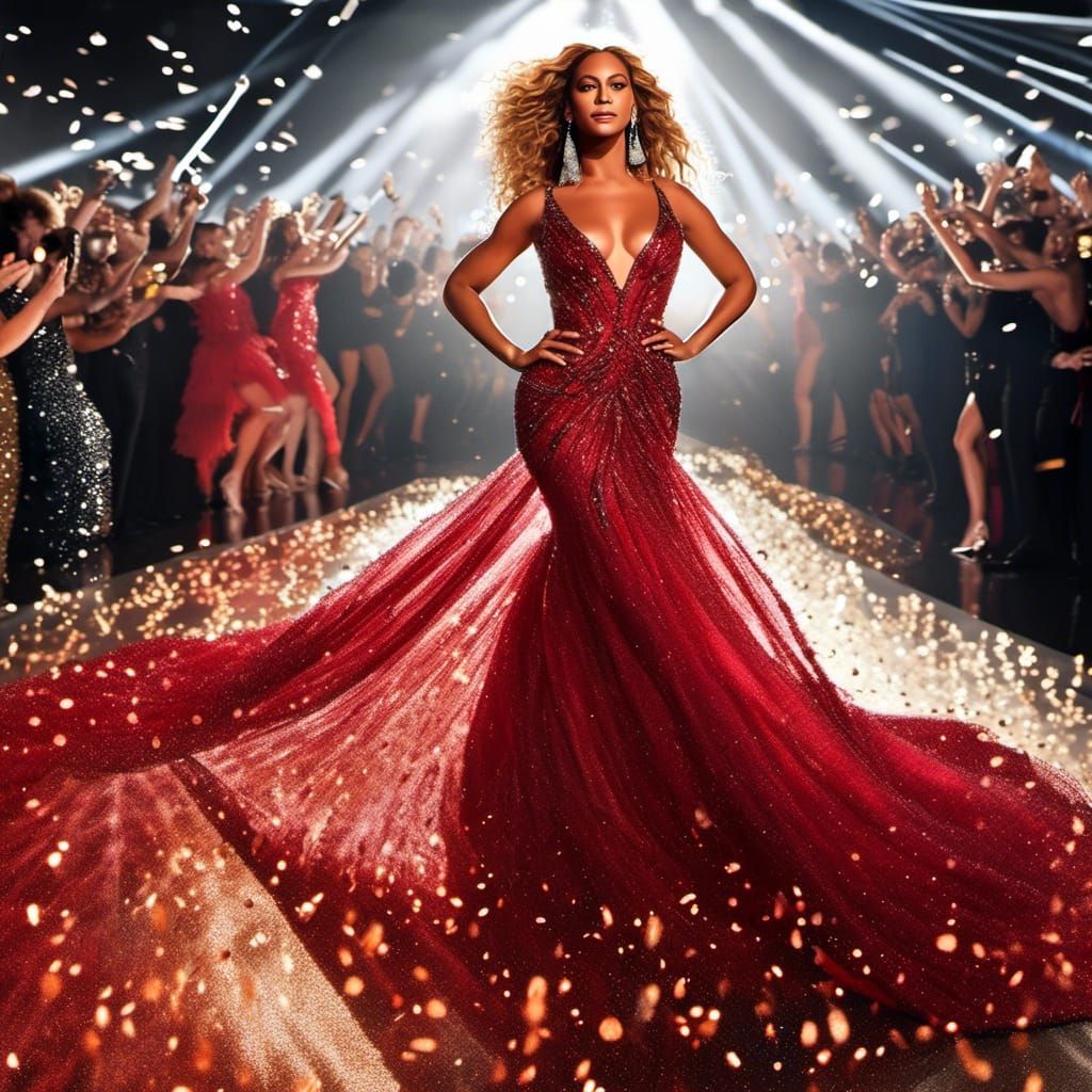 Beyonce in Glamorous Red Gown at Star-Studded Event