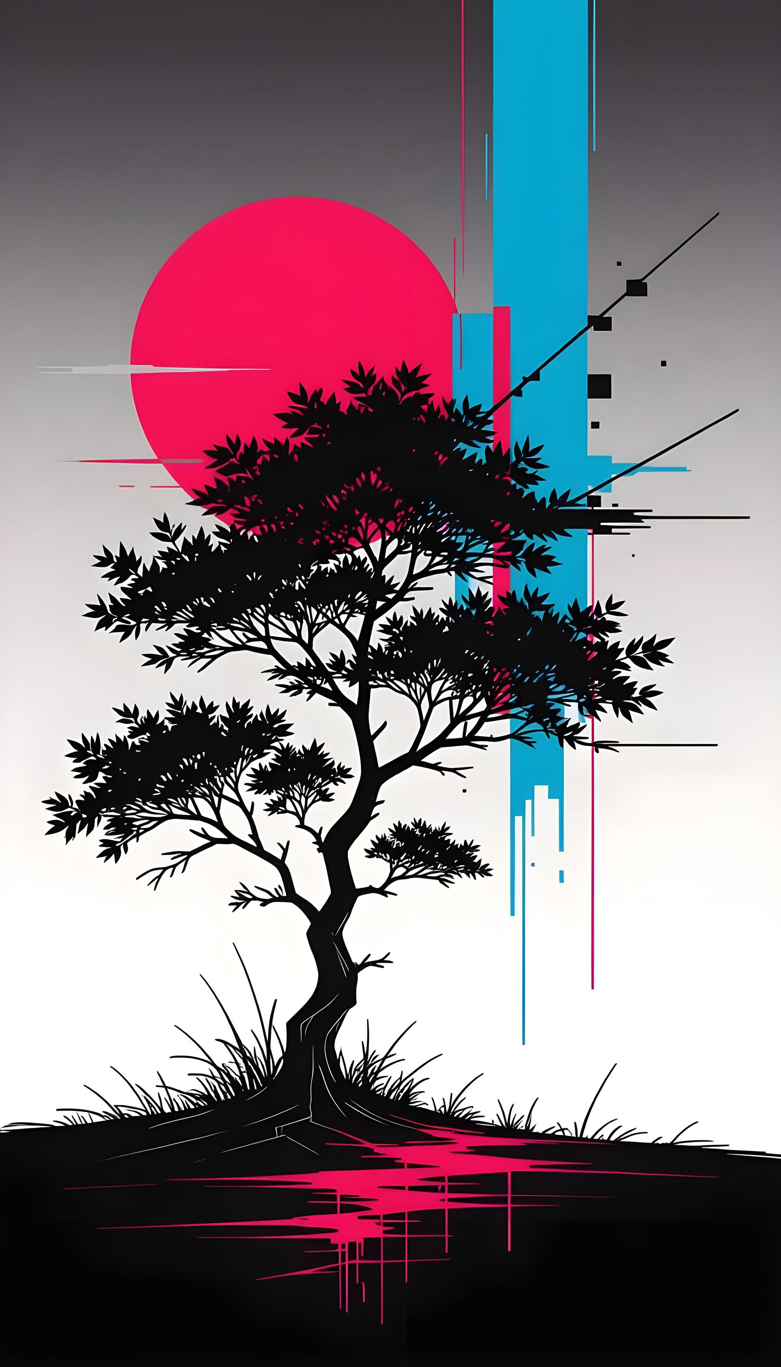 Glitch Art Tree Portrait with Cyberpunk Style