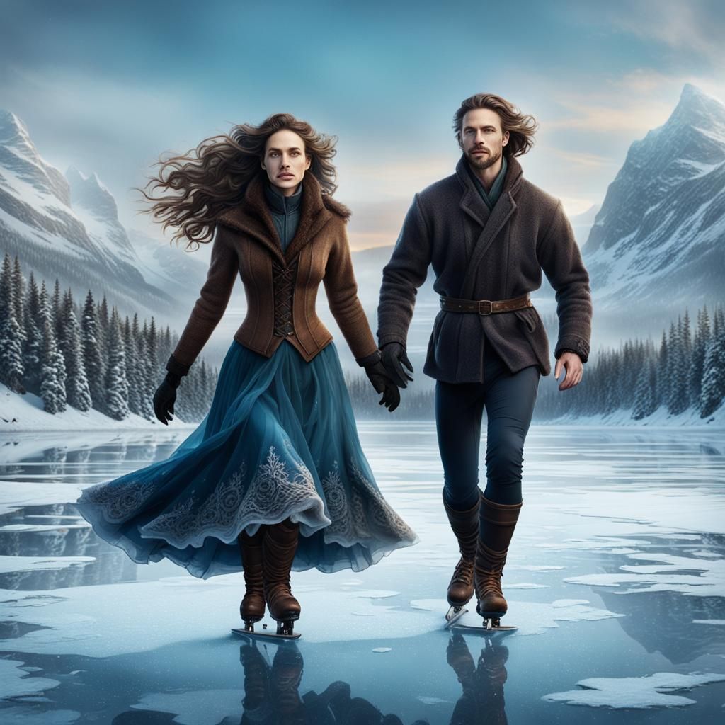 Skaters on a Frozen Lake: Fantasy Concept Art
