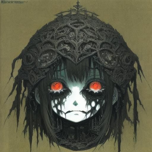 Sad Anime Girl with Scary Eyes in Manga Style